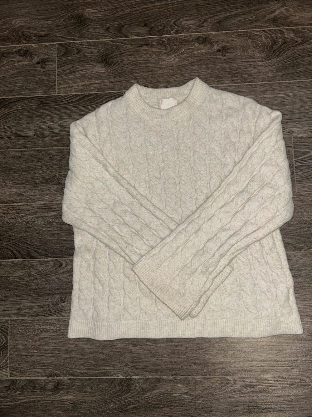 Cable Knit Crewneck Sweater - Light Gray/cream